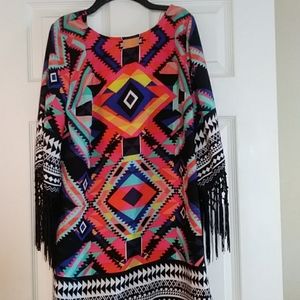 Gianni B Tribal Fringe Sleeve Dress